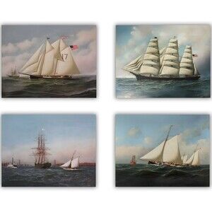 Sailing Clipper Ship Prints Antonio Jacobsen Nautical Wall Art Unframed Set of 4